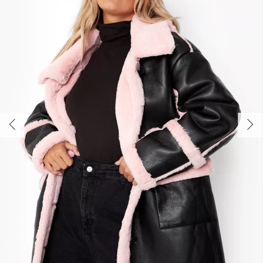 Pink fur lined faux fur aviator jacket